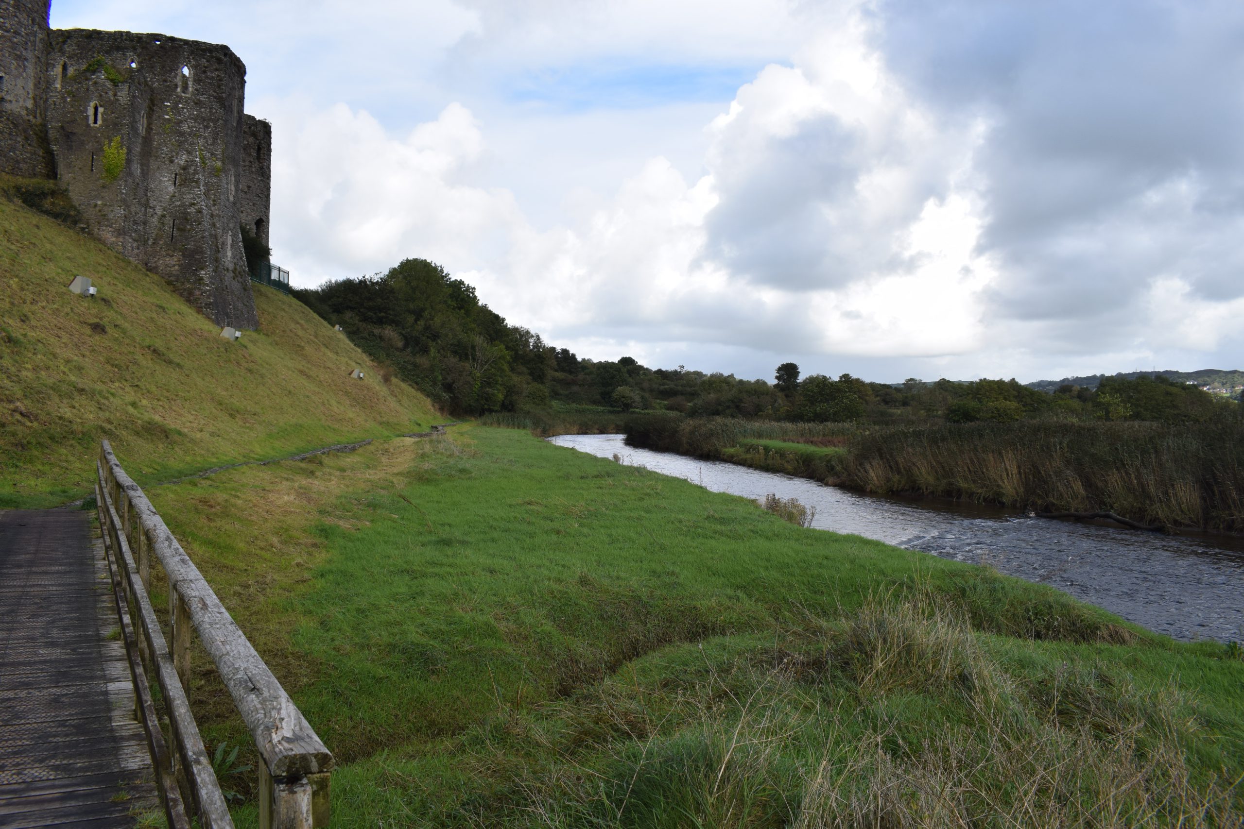 View of Kidwelly Castle from the River Gwendraeth Fach