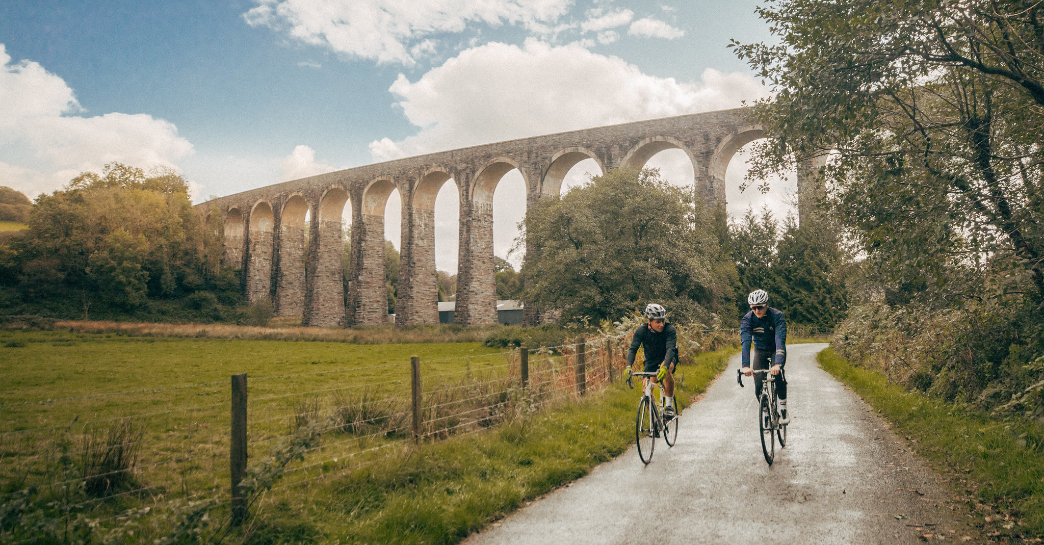 Cycling with Cyngordy Viaduct in the background