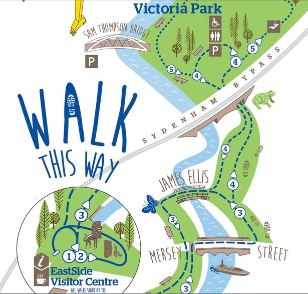 Illustrative map showing the route and key points along Connswater Community Greenway